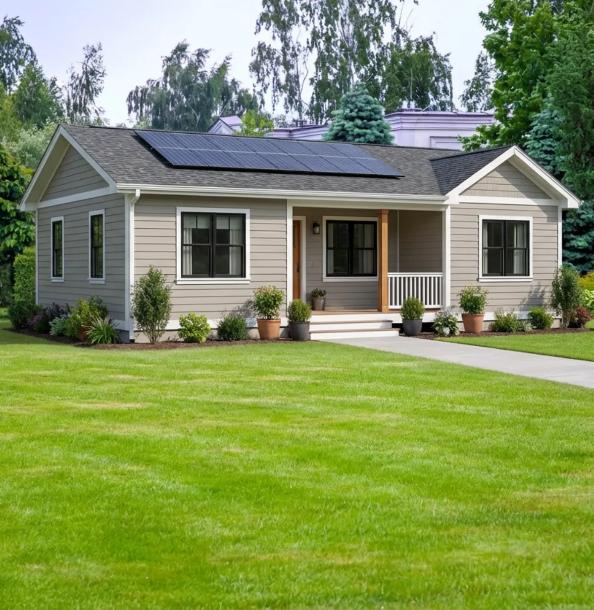 Detached backyard ADU construction project in Los Angeles featuring a modern guest house with stone exterior and landscaped yard