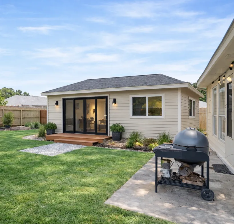 Modern detached ADU backyard guest house construction in Los Angeles California
